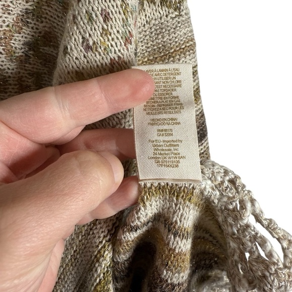 Free People Casablanca Fringe Knit Wool/Linen/Silk/Alpaca Poncho Ivory Multi S - Picture 13 of 13